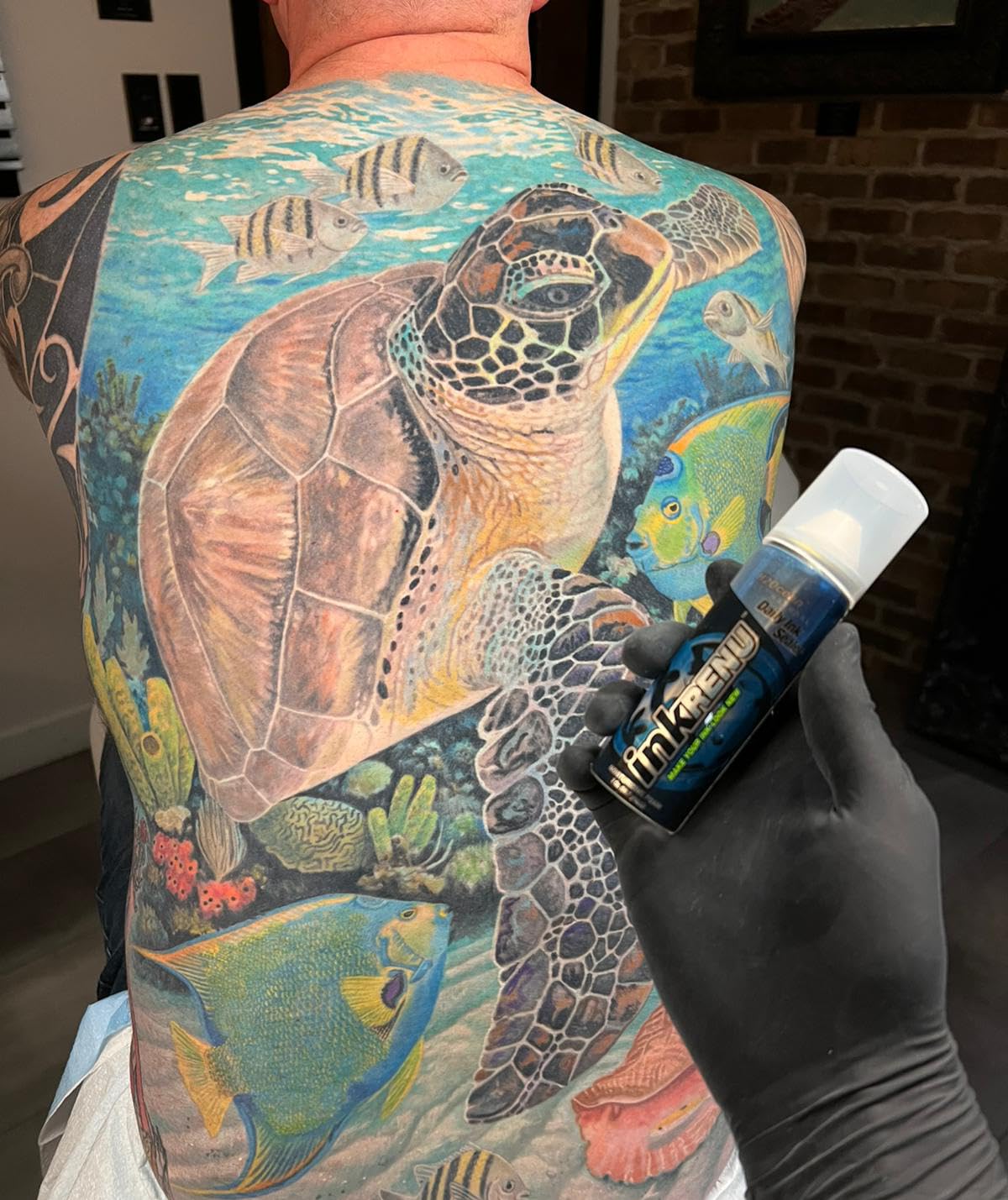 InkRenu brightened tattoo detail after gentle foam use