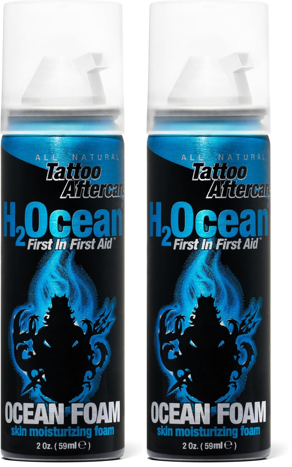 H2Ocean Ocean Foam tattoo aftercare bottle front view for gentle, breathable protection.