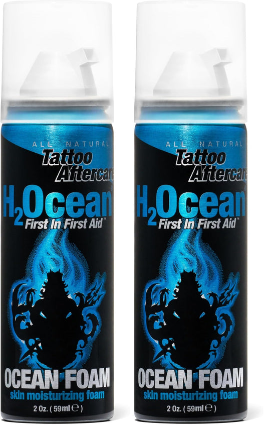 H2Ocean Ocean Foam tattoo aftercare bottle front view for gentle, breathable protection.