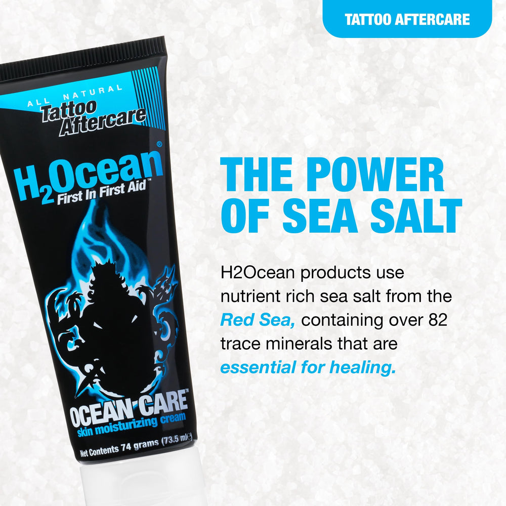 H2Ocean tattoo aftercare application scene demonstrates gentle, mess-free daily routine