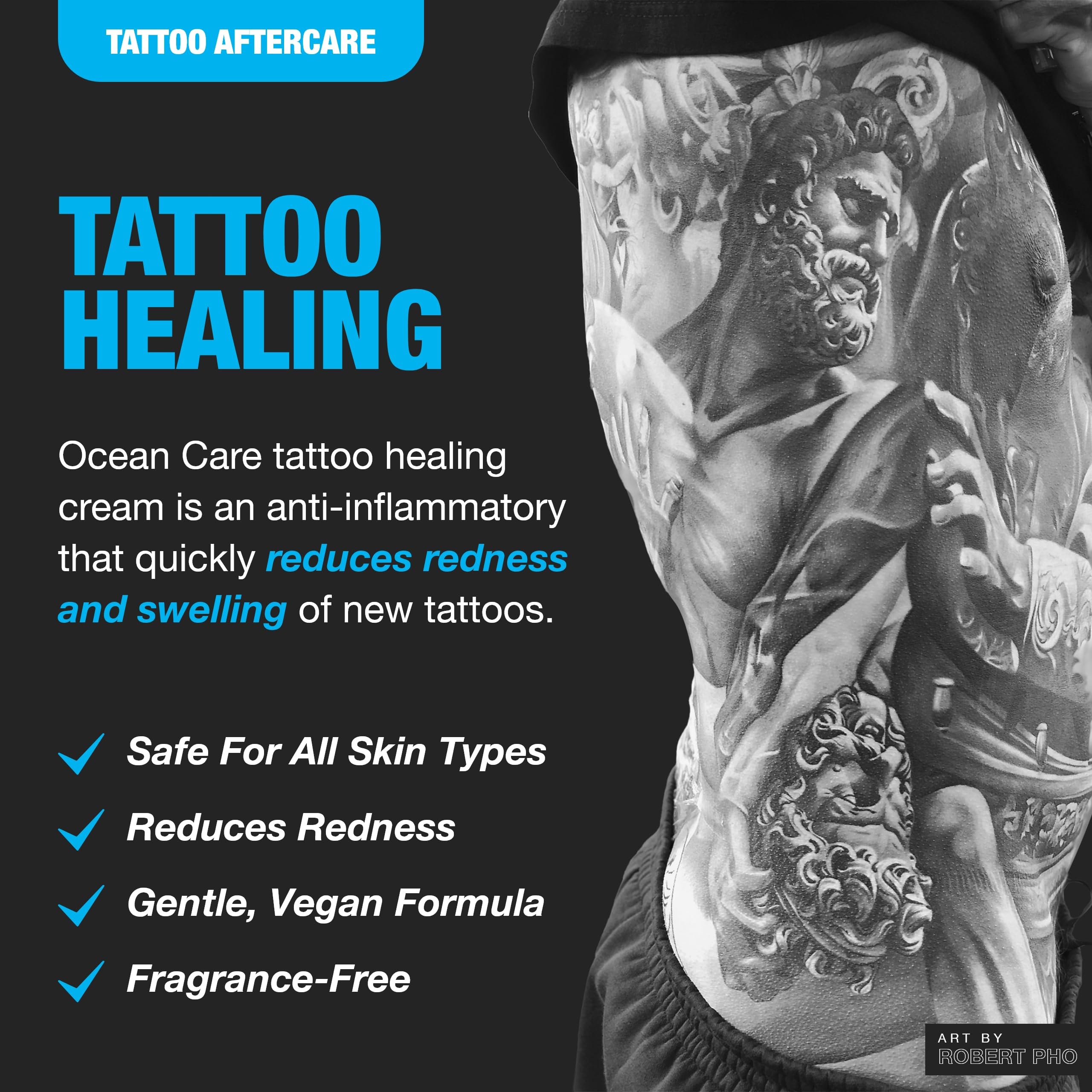 H2Ocean lotion texture close-up shows creamy, fast-absorbing formula for tattoo comfort