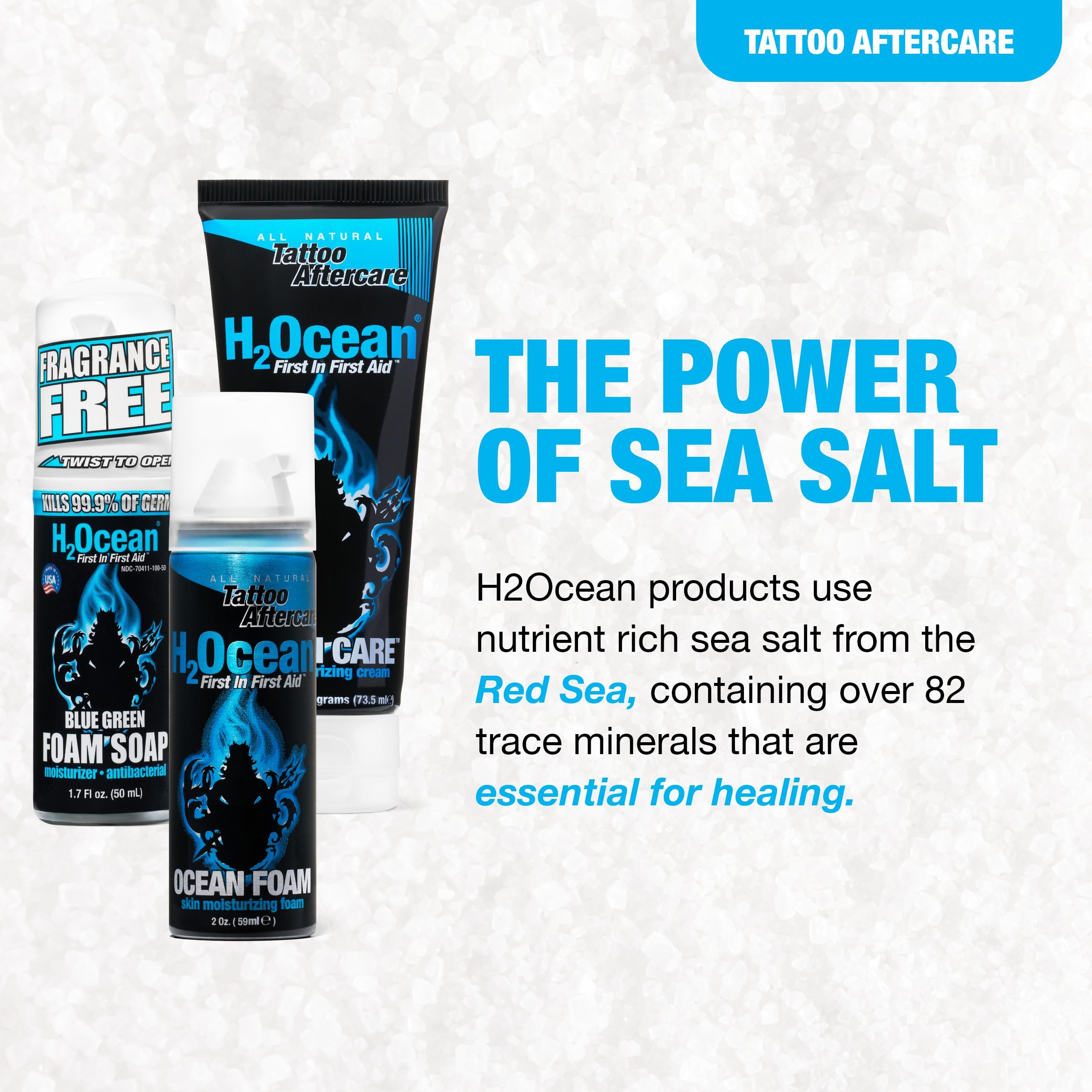 H2Ocean Ultimate Kit Ocean Foam Moisturizer locks in moisture for ink care.