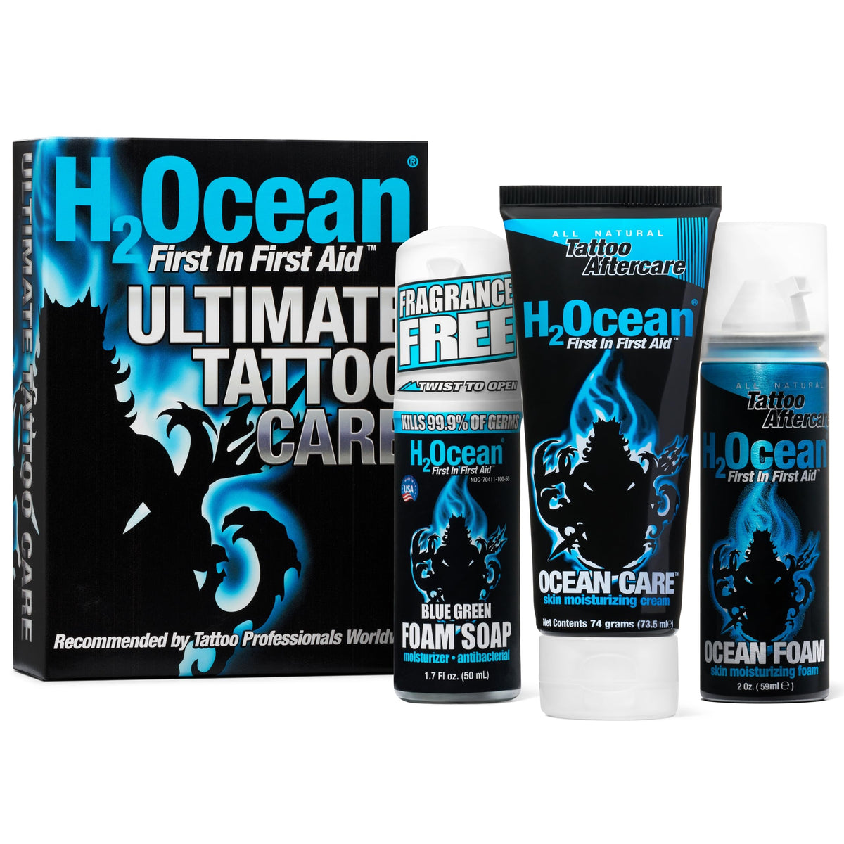 H2Ocean Ultimate Kit tattoo soap unscented for gentle cleansing of fresh ink.