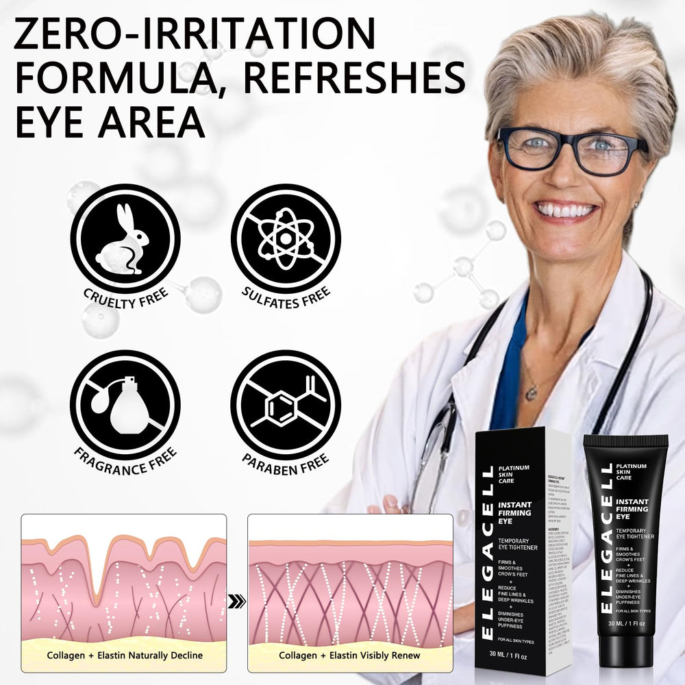 HACIRFE Elegacell before-after style image hints at refreshed under-eye appearance.