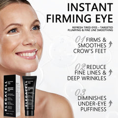 HACIRFE Elegacell eye-tightener application dot demonstrates pea-sized dose for precise use.