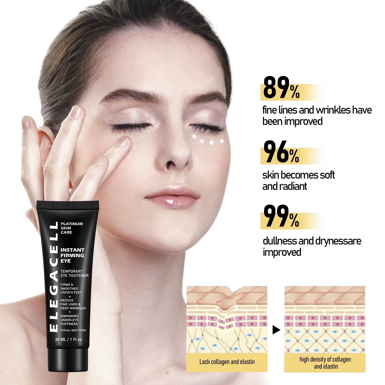 HACIRFE Elegacell peptide-rich formula bottle label visible, signaling anti-aging-inspired care.