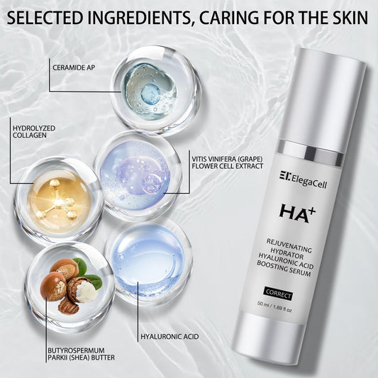 Dropper dispensing HACIRFE HA Rejuvenating Hydrator serum on palm for all skin types