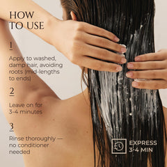 HADAT Castor oil nourishing treatment promotes stronger, more manageable hair.