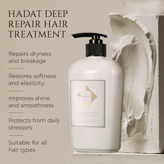 Close-up of Hadat Deep Repair Hair Mask jar reveals rich, hydrating formula