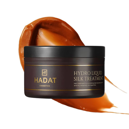HADAT Liquid Silk Treatment bottle close-up highlighting premium hydration