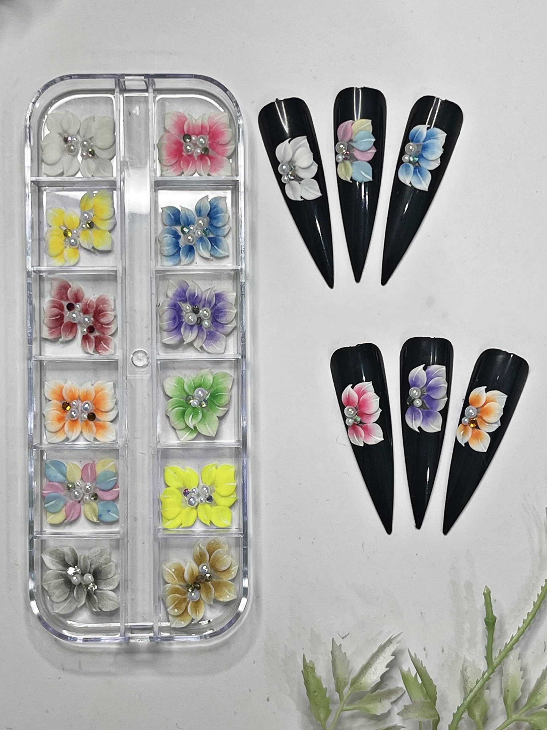 HaFLoNa 3D Ruby Glow medium flower charms add dimensional nail detail.
