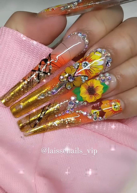 HaFLoNa handmade acrylic flowers closeup showing curved petals for natural nail fit.