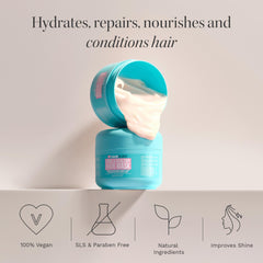HAIR BURST Hydrating Mask coconut oil texture close-up suggests rich moisture and shine.