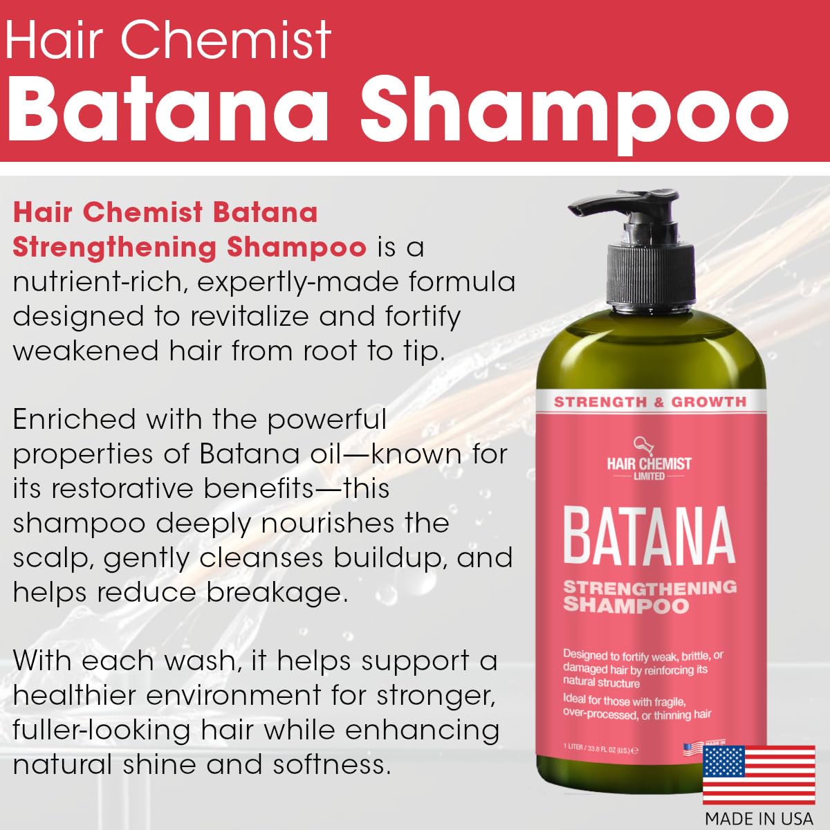 Hair Chemist Batana Strengthening Shampoo Batana oil illustration emphasizing nourishment