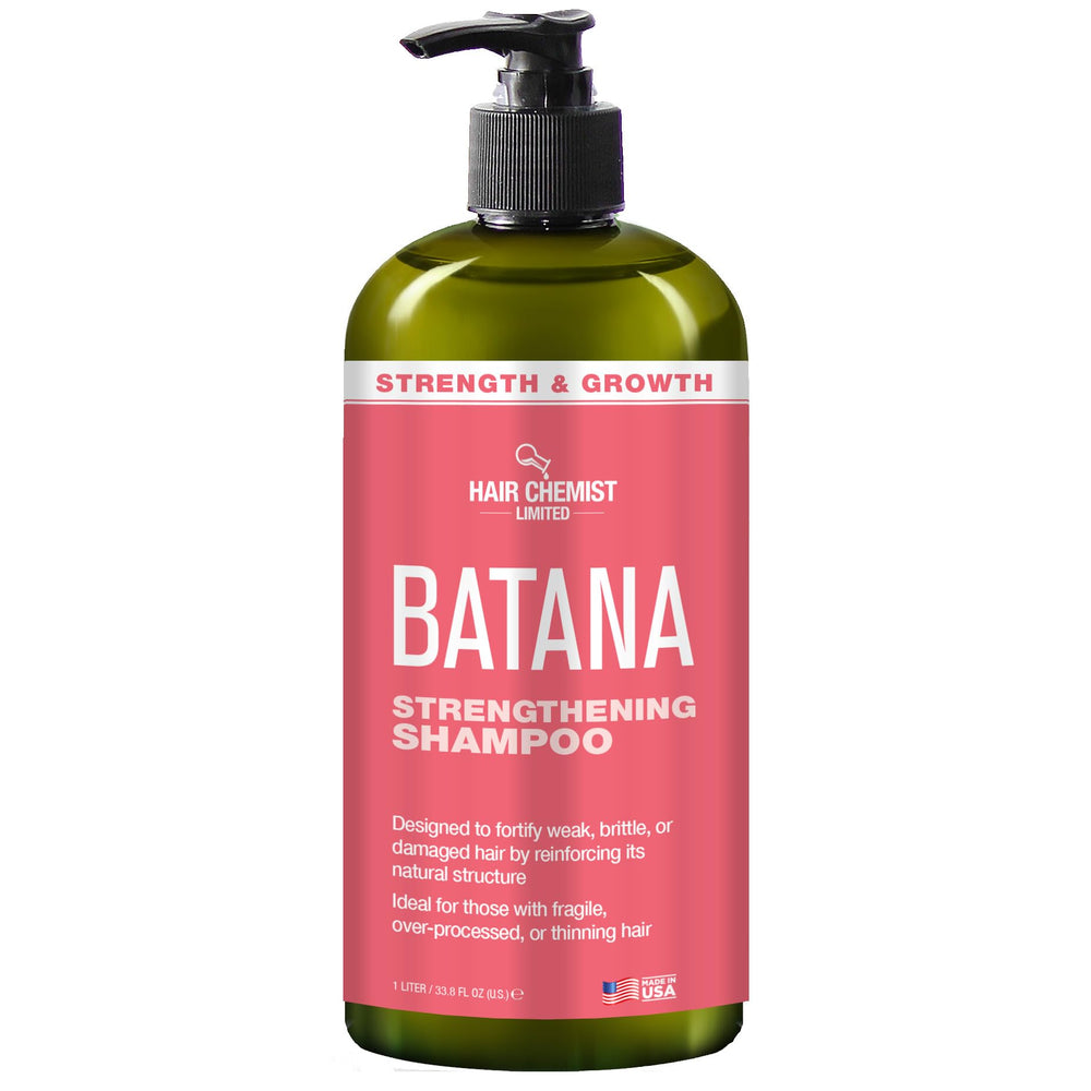 Hair Chemist Batana Strengthening Shampoo bottle showcases rich formula for healthier hair growth