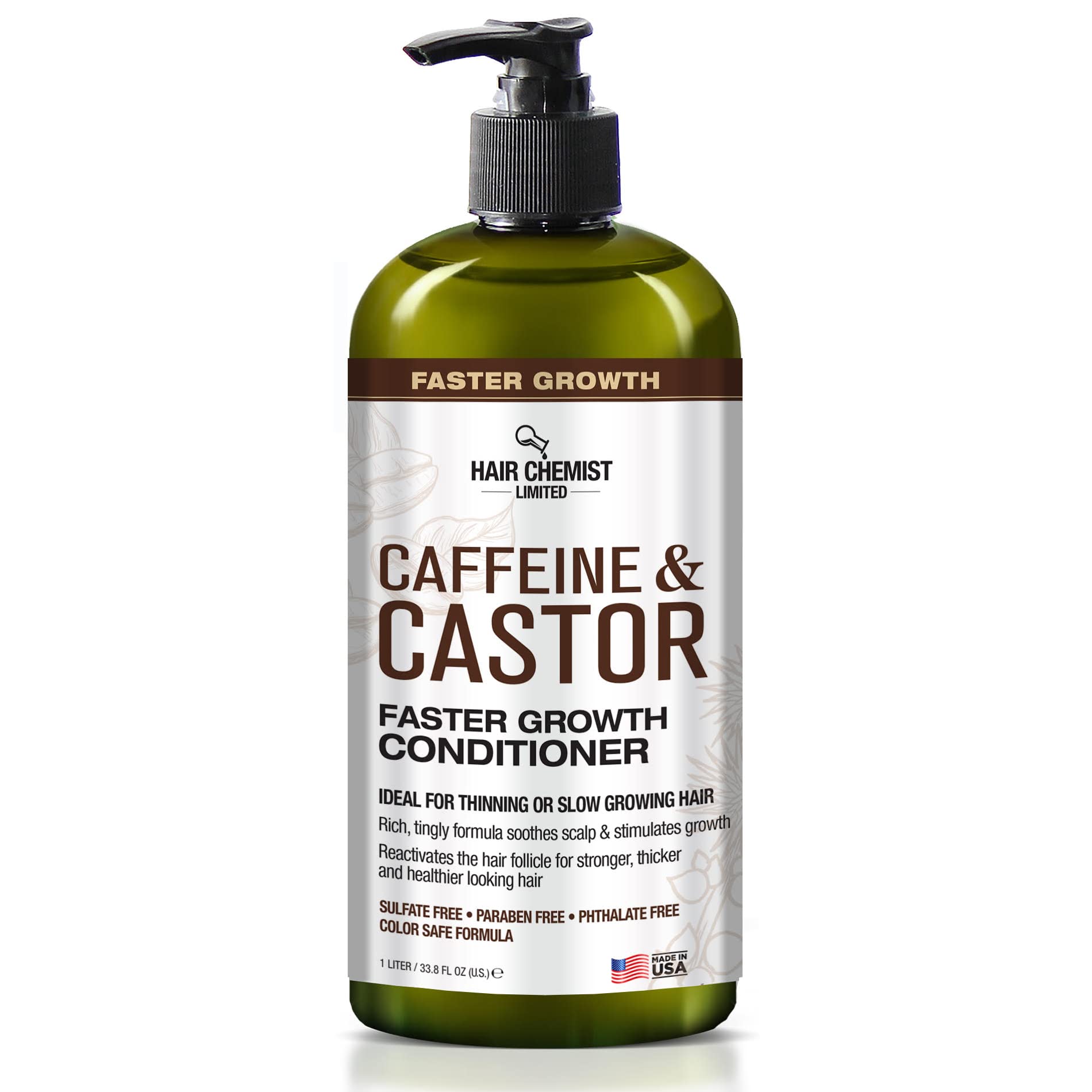 Hair Chemist caffeine-castor conditioner bottle front for smoother hair and growth potential