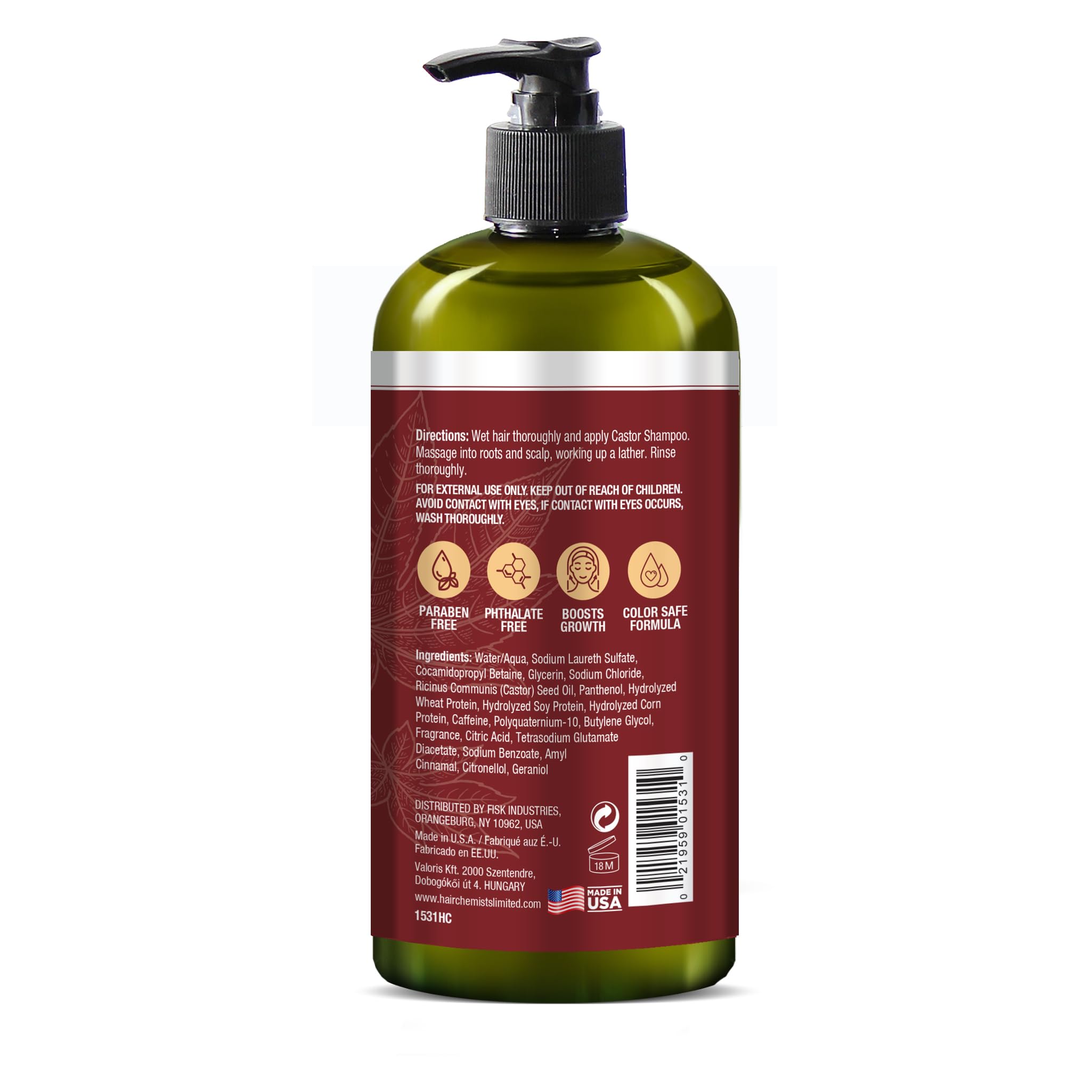 Hair Chemist Castor Pro-Growth Shampoo label highlights castor oil benefits