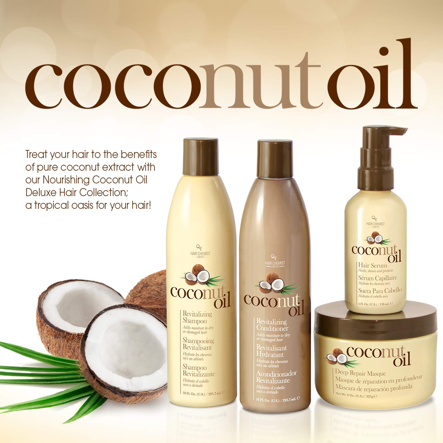 Hair Chemist Coconut Oil Serum applied to scalp for hydration and revitalized hair.