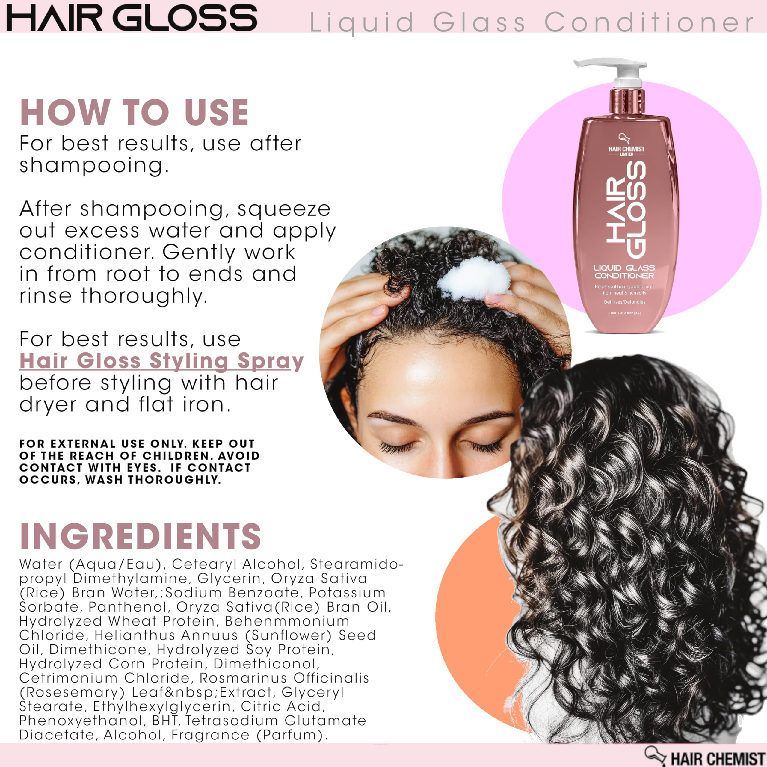 Hair Chemist Hair Gloss Liquid Glass applied to smooth, tame strands.