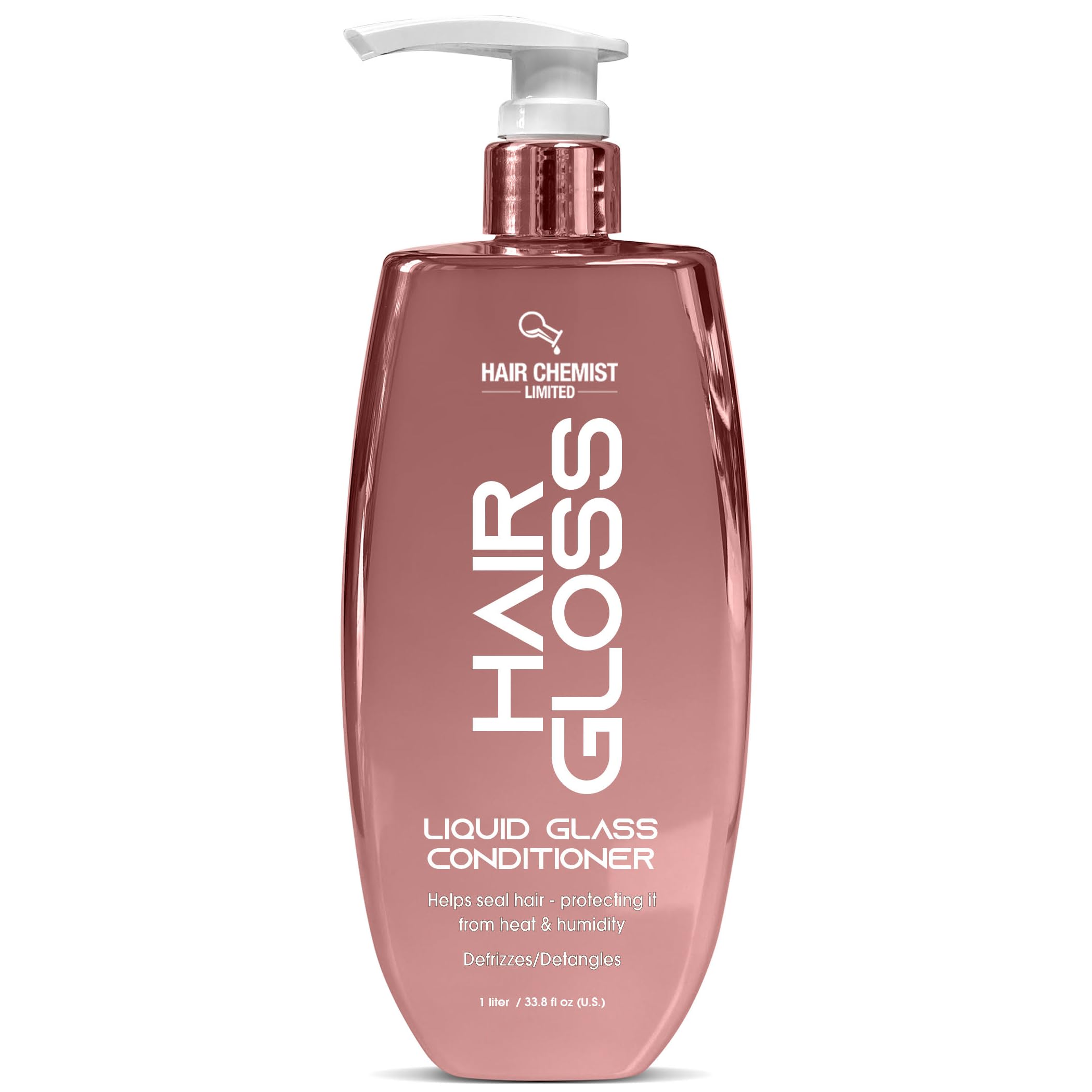 Hair Chemist Hair Gloss Liquid Glass bottle pour delivers radiant shine.