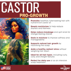 Hair Chemist Pro-Growth Castor Oil application on scalp; helps moisturize and reduce dryness.