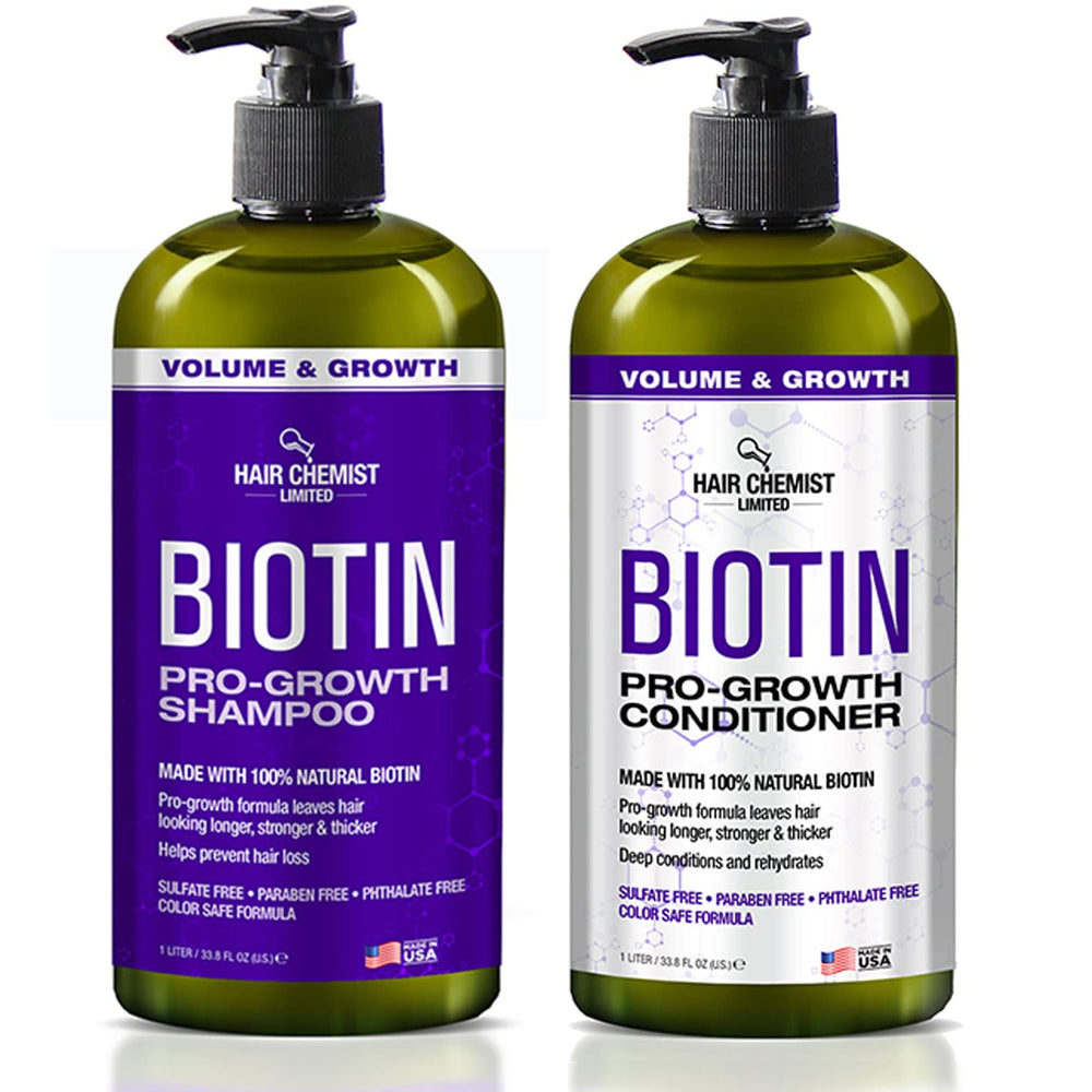 Hair Chemist Pro-Growth Shampoo bottle close-up for fuller-looking hair.
