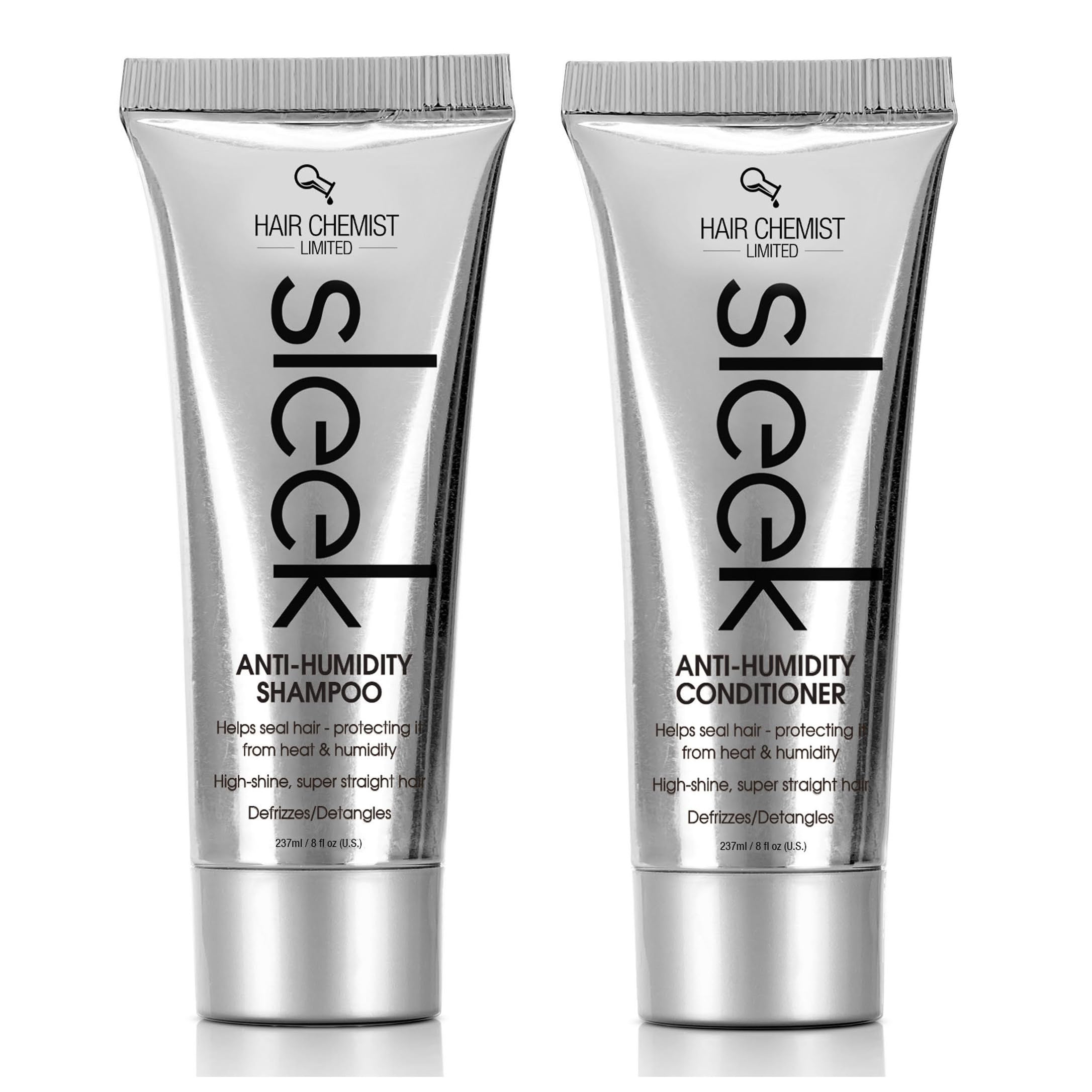 Hair Chemist Sleek Shampoo bottle front with label showing frizz control