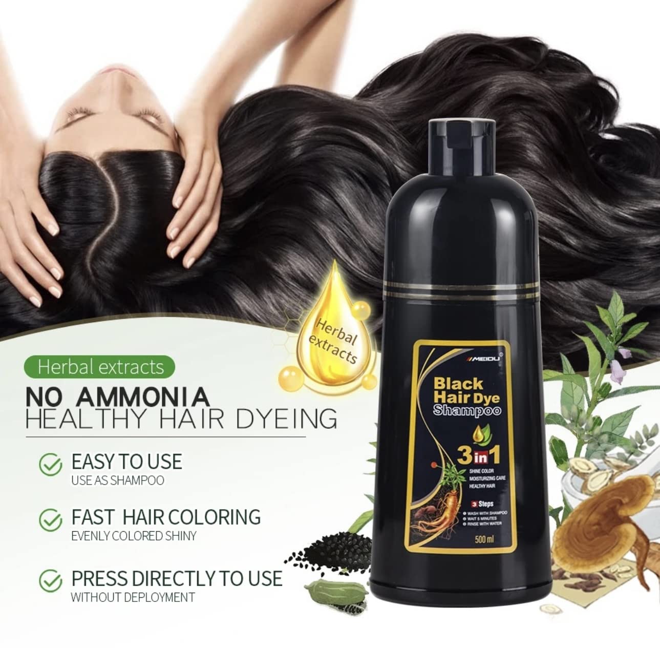 Hair Dye Color Shampoo herbal formula gentle scalp-friendly care