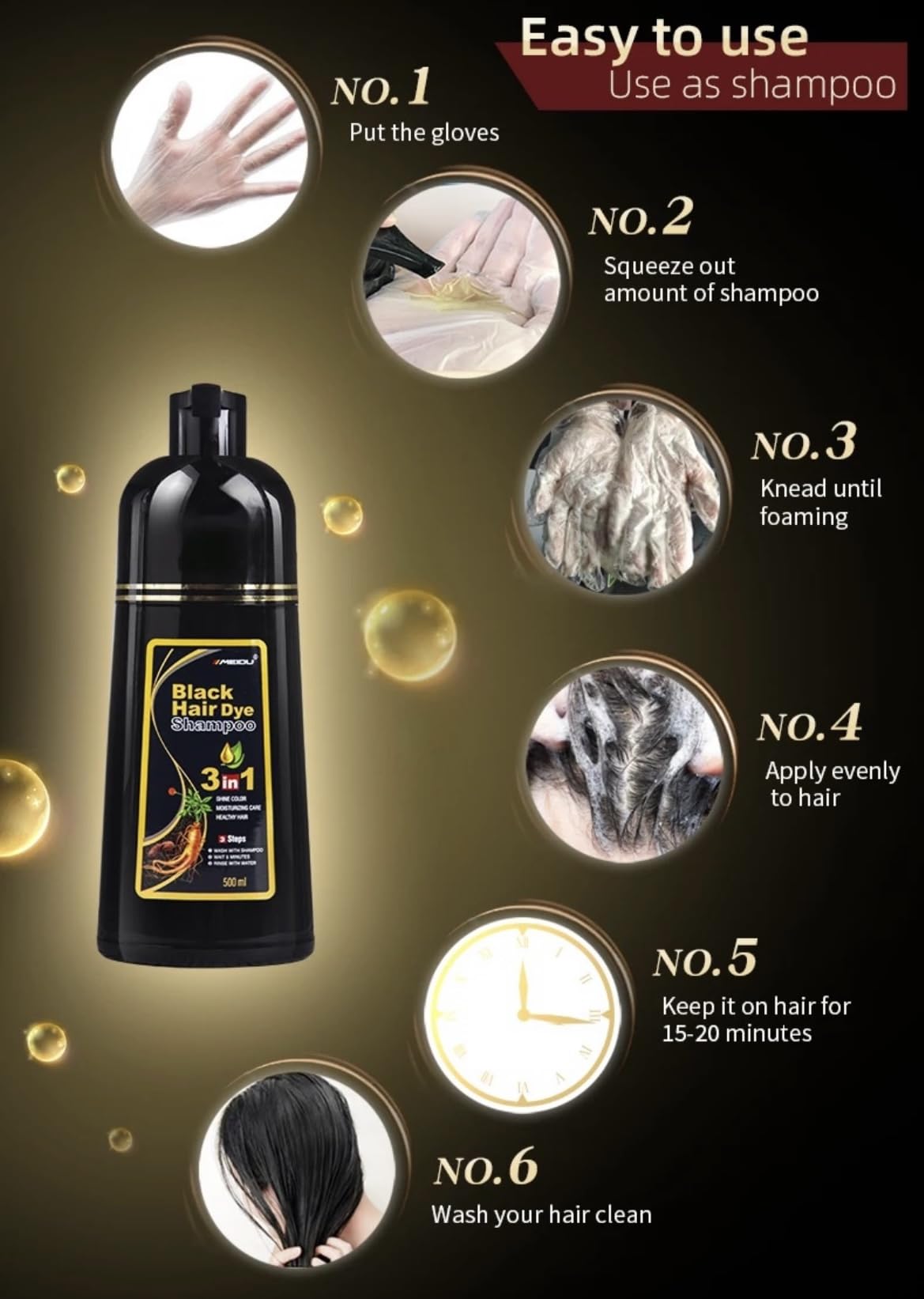 Packaging box of Hair Dye Color Shampoo with sleek branding.