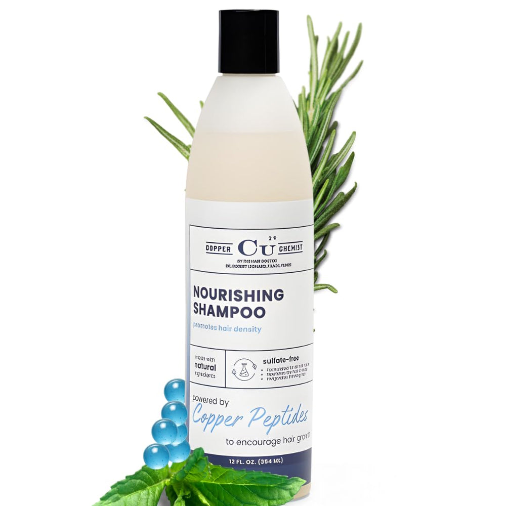 Hair Health Institute Copper Chemist shampoo bottle front view, doctor-developed for all hair types.