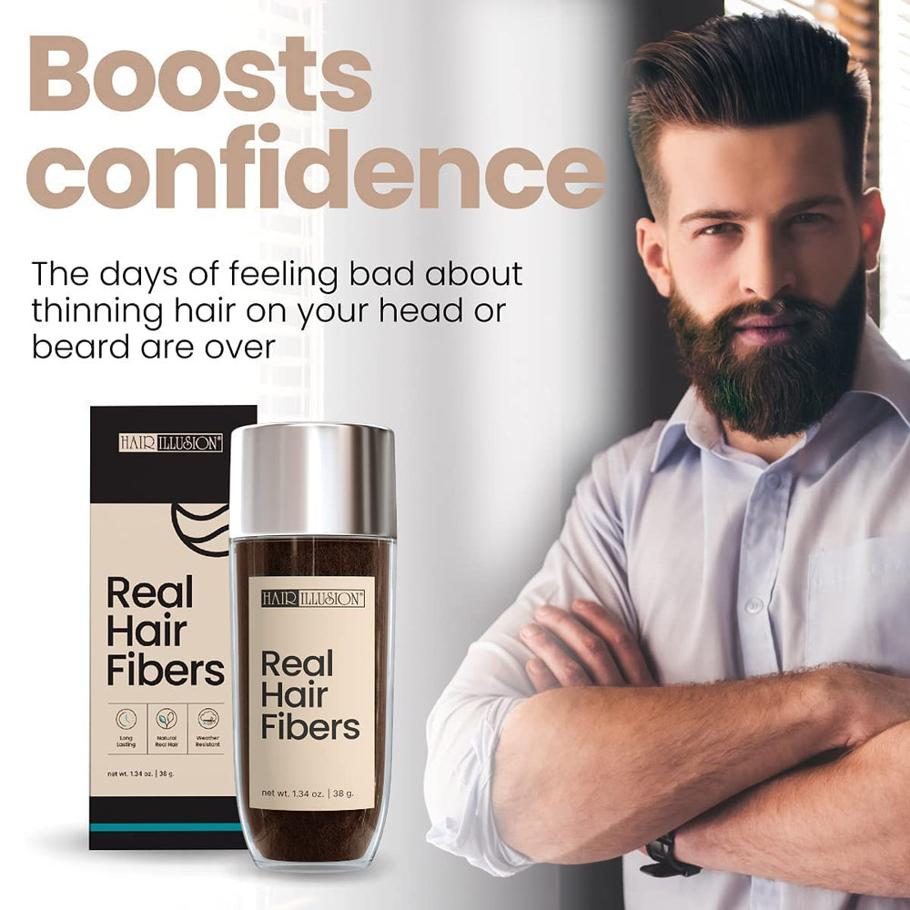 Hair Illusion before-after comparison highlights fuller appearance discreetly