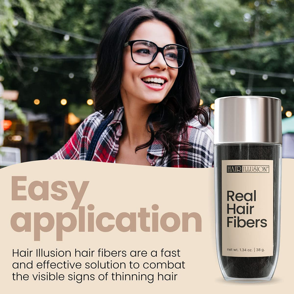 Hair Illusion black shade match for dark hair tones blends naturally.
