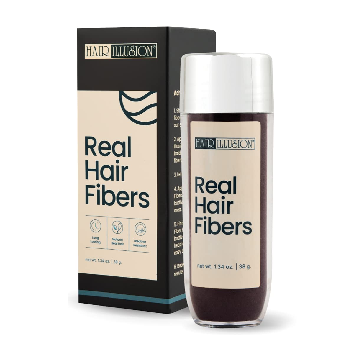 Hair Illusion dark brown fibers application shows instant fuller, natural-looking coverage.