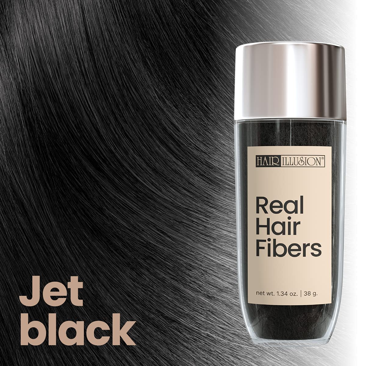 Hair Illusion hair fiber bonding close-up shows secure adhesion.