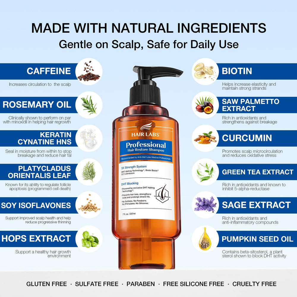 Hair Labs pumpkin seed oil illustration suggests nutrient-rich follicle support.
