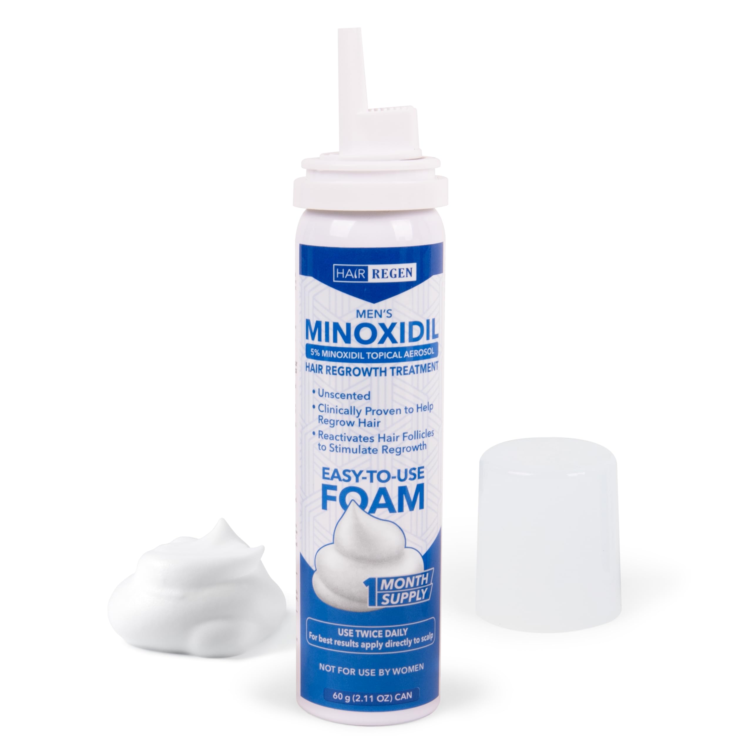 Hair Regen Minoxidil Foam application cap shows easy hand-press usage