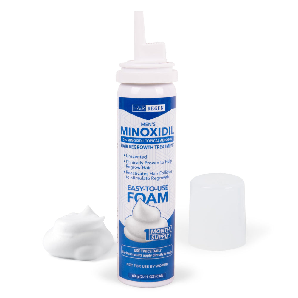Hair Regen Minoxidil Foam application cap shows easy hand-press usage
