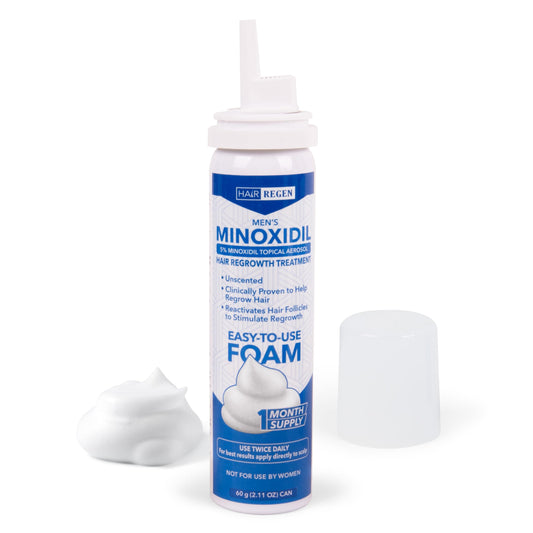 Hair Regen Minoxidil Foam application cap shows easy hand-press usage
