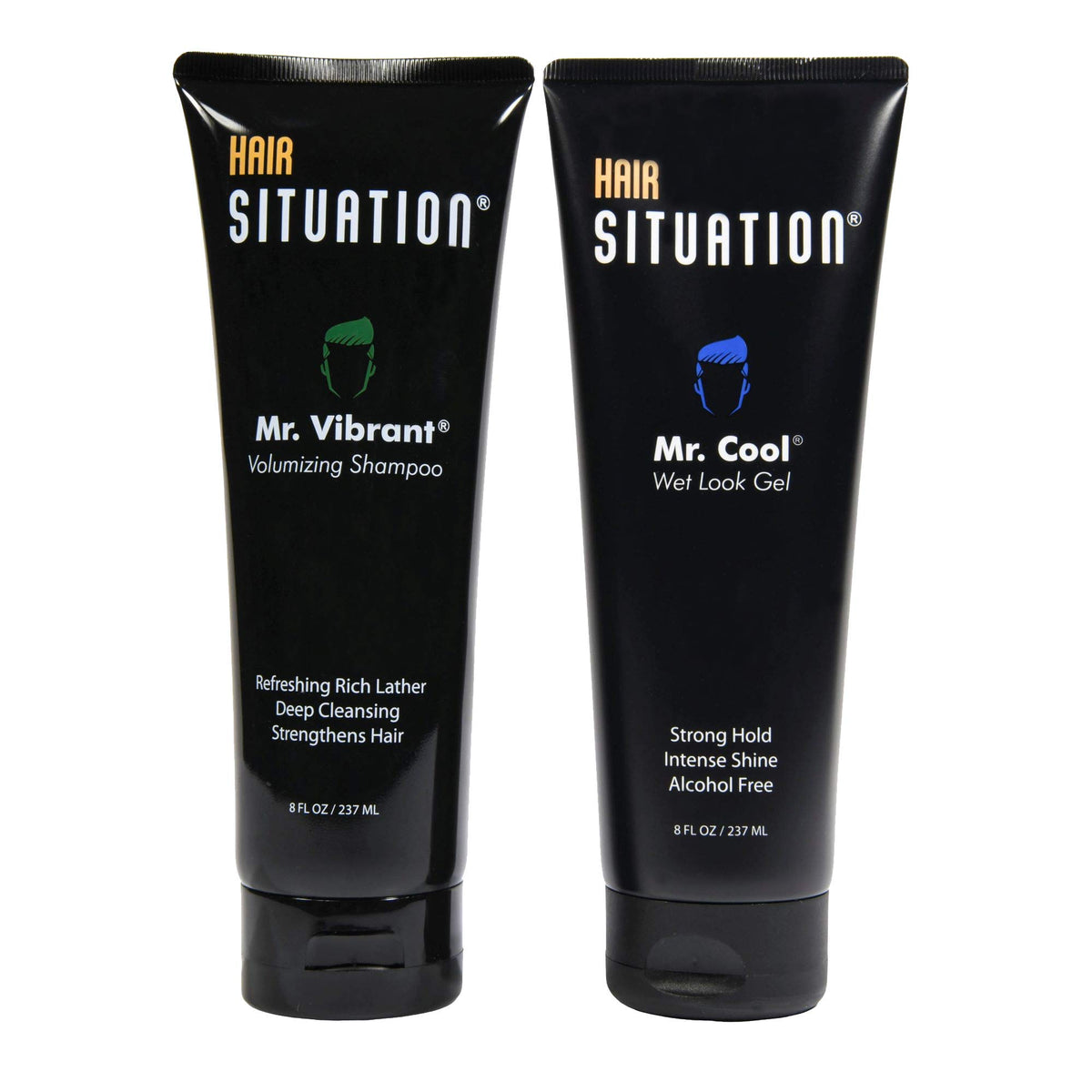Hair Situation Mr. Cool Wet Look Gel bottle highlights strong hold and high shine for bold styling.