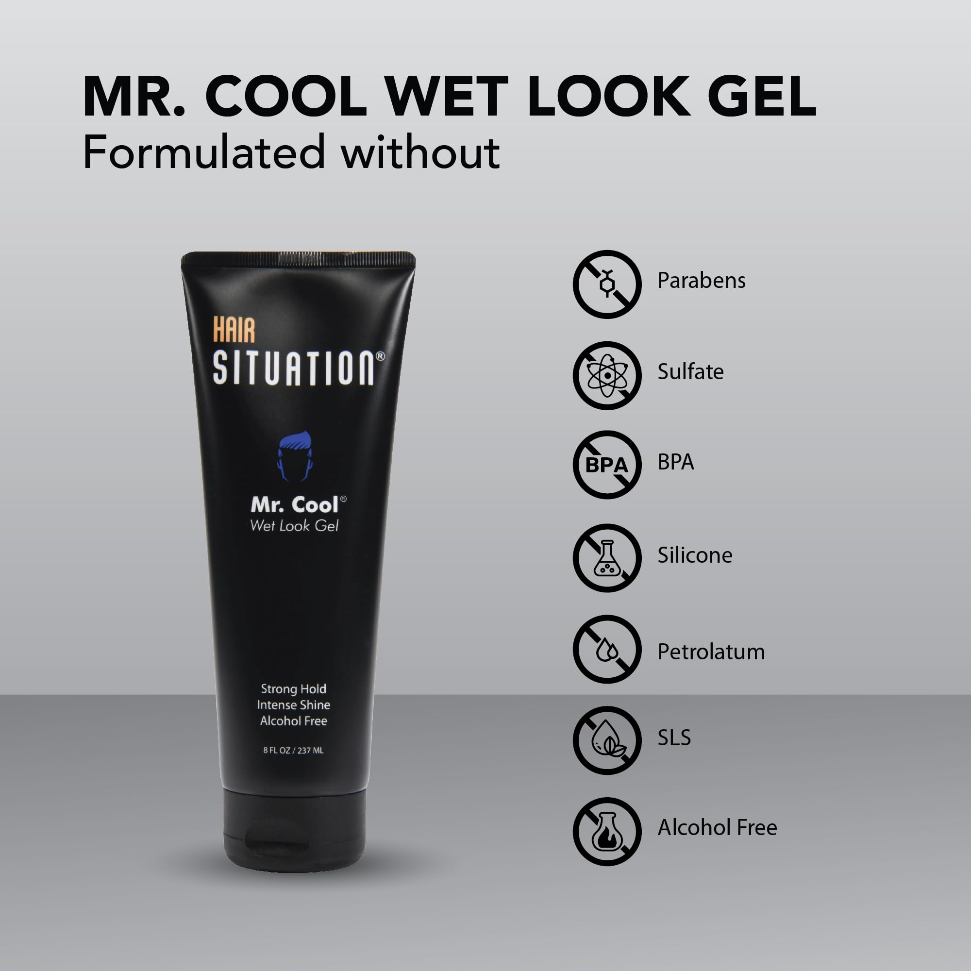Hair Situation Mr. Cool Wet Look Gel hands showcases quick grip for on-the-go grooming.