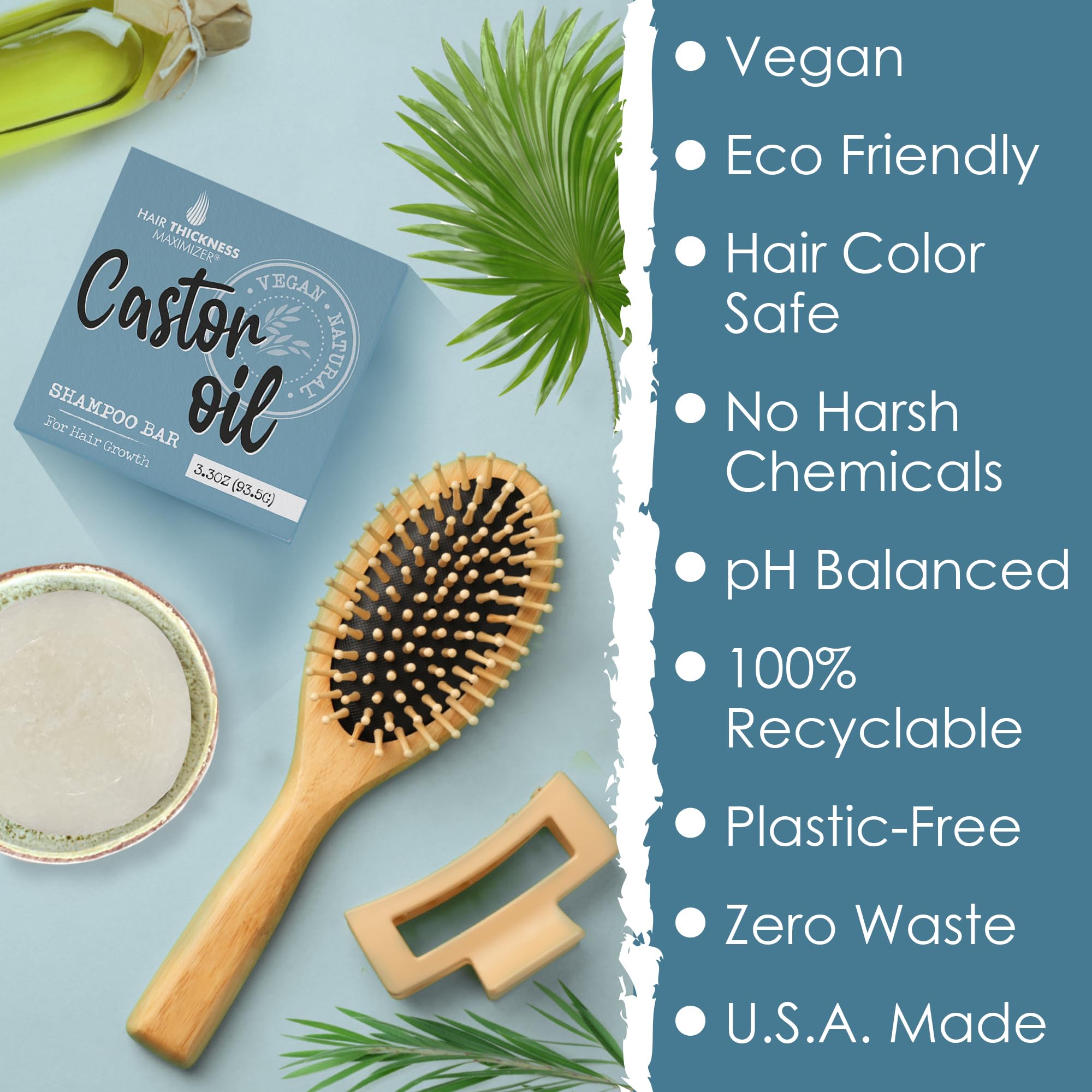 Hair Thickness Maximizer shampoo bar nourishes with shea and cocoa butter for healthy-looking hair.