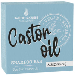 Hair Thickness Maximizer castor oil shampoo bar packaging highlights a plastic-free, eco-friendly design.