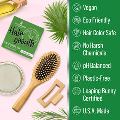 Hair Thickness Maximizer conditioner bar on bathroom counter, plastic-free solution