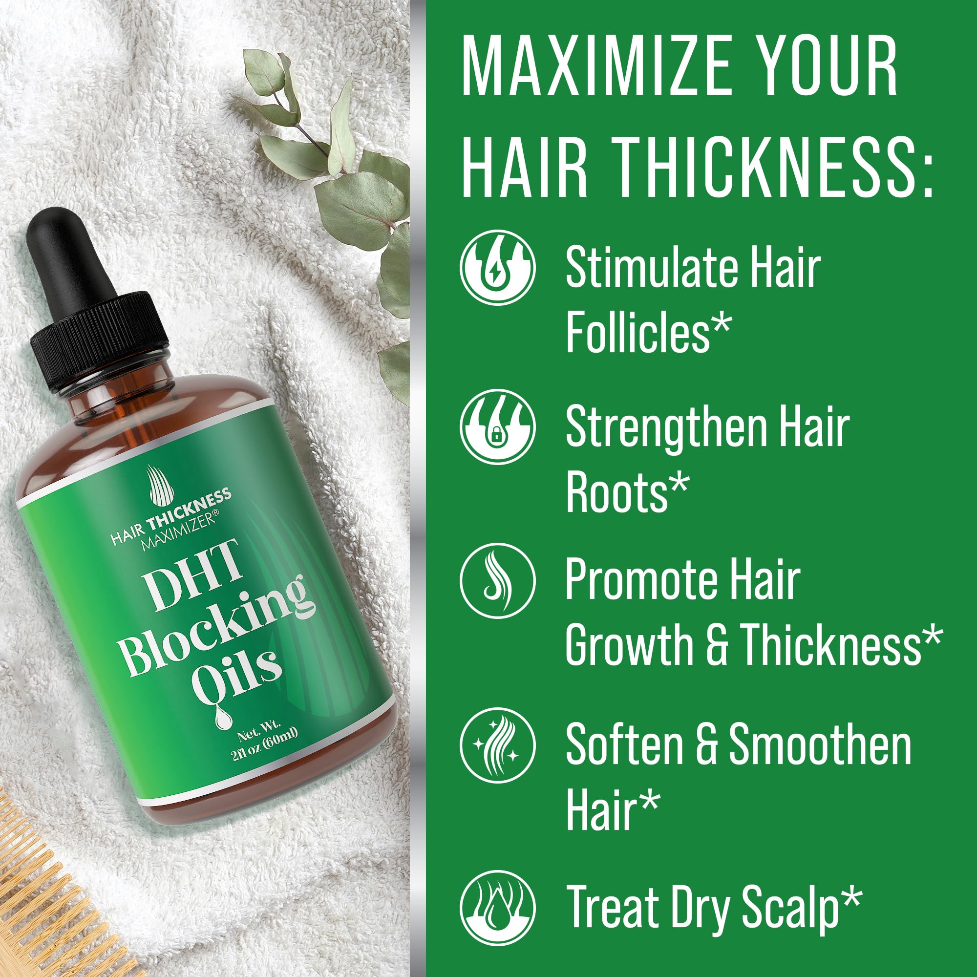 Hair Thickness Maximizer serum applied to scalp for hydration and shine.