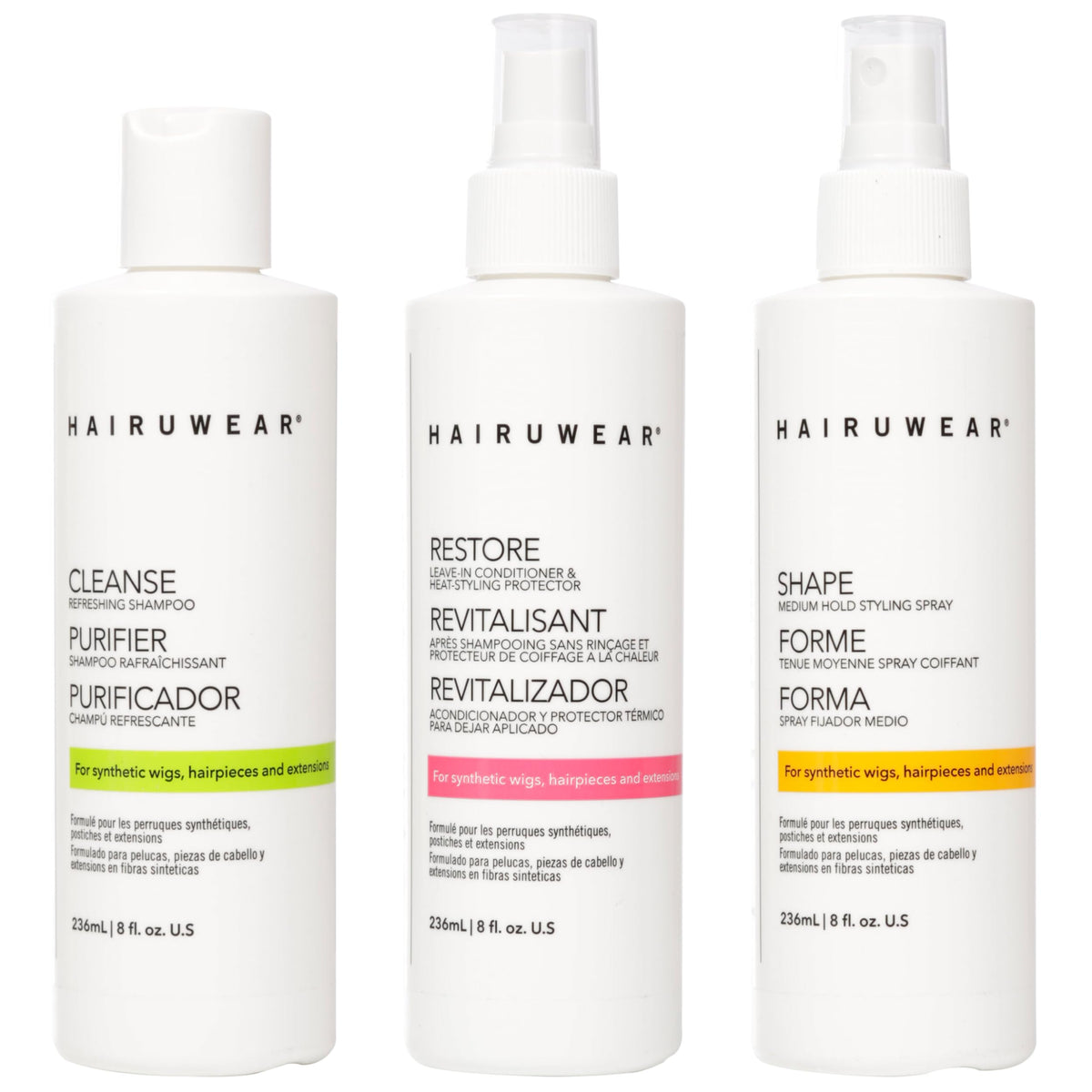 Hair U Wear shampoo bottle cleanses synthetic wigs gently for refreshed fibers