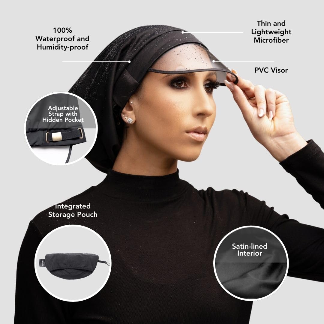 Hairbrella satin lined interior cap prevents frizz and flyaways in wet weather