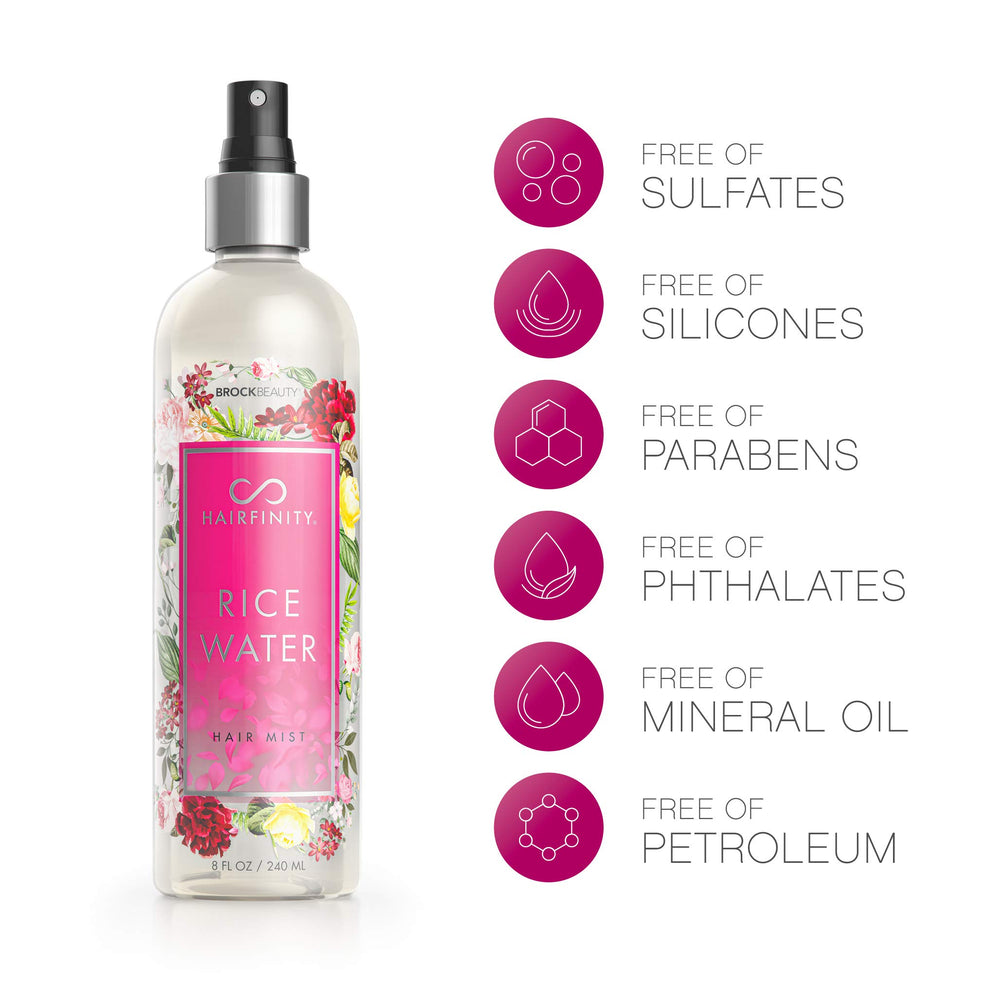 Hairfinity Rice Water Hair Mist on hair showcases moisture and volume.