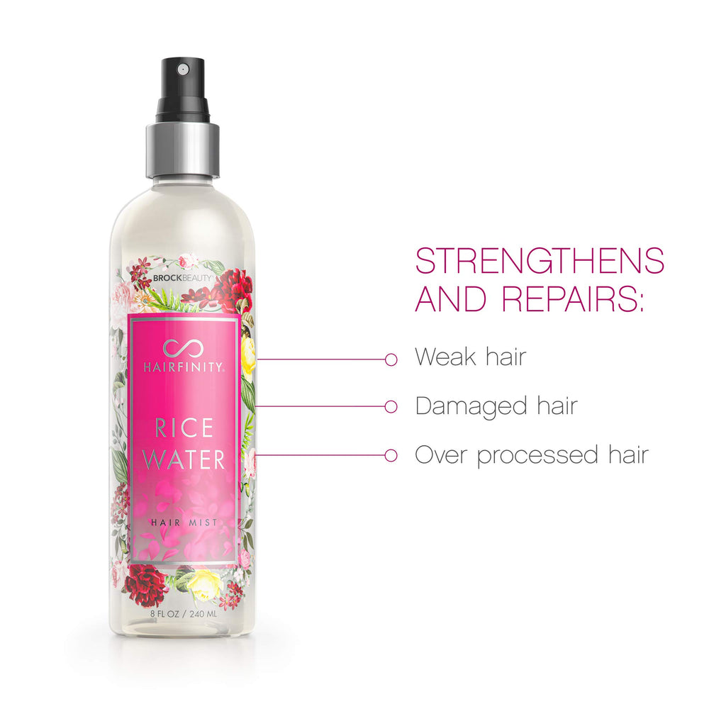 Hairfinity Rice Water Hair Mist spray action for even application.