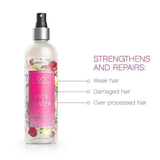 Hairfinity Rice Water Hair Mist spray action for even application.