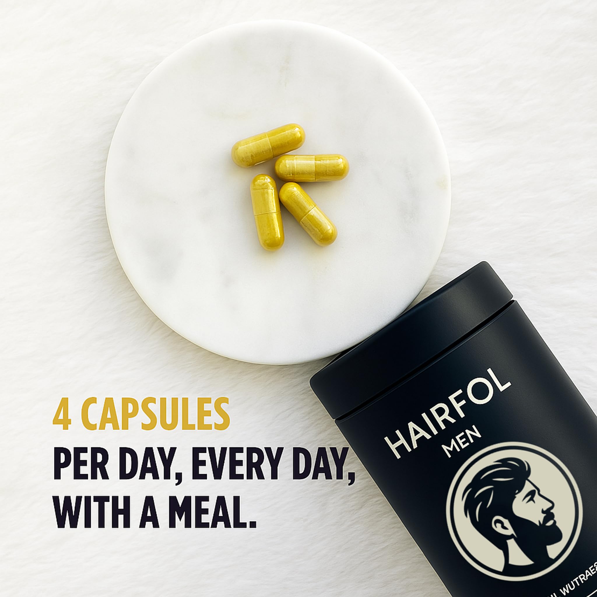 Hairfol-packaging-1-month-supply: non-GMO and gluten-free daily supplement.